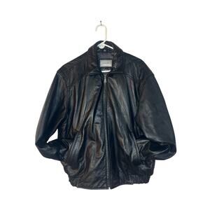 Hathaway Black Leather Men’s Size Large Bomber Jacket Classic Soft
